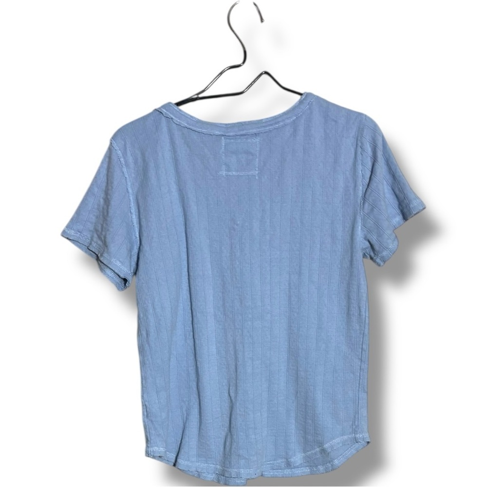Aerie Light Blue Soft Cotton Button-Down Tie Front Short Sleeved Blouse - Picture 14 of 15